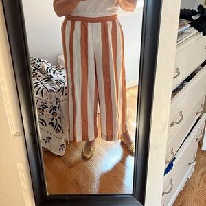 Madewell crop wide leg linen pull-on pants size L , faded red/white stipe